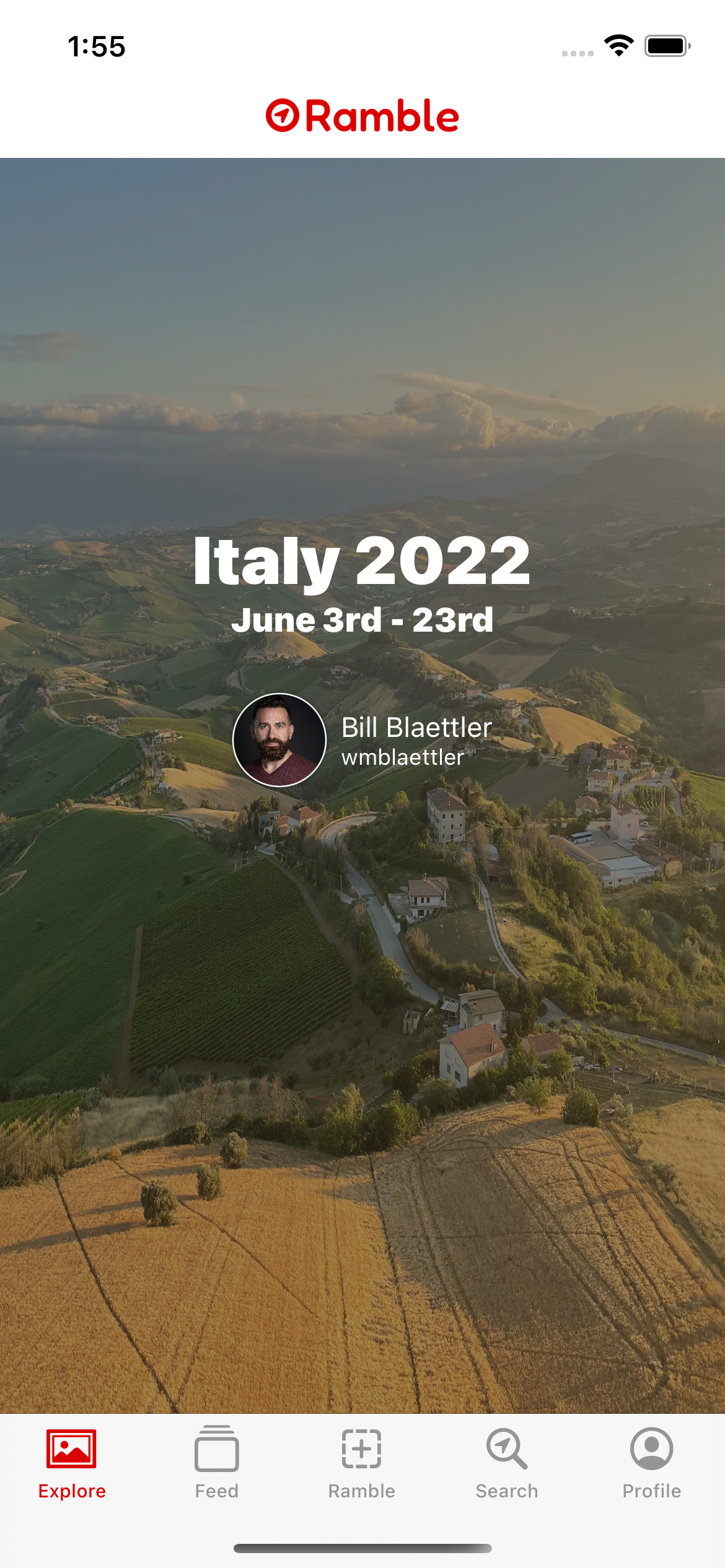 Ramble profile screen